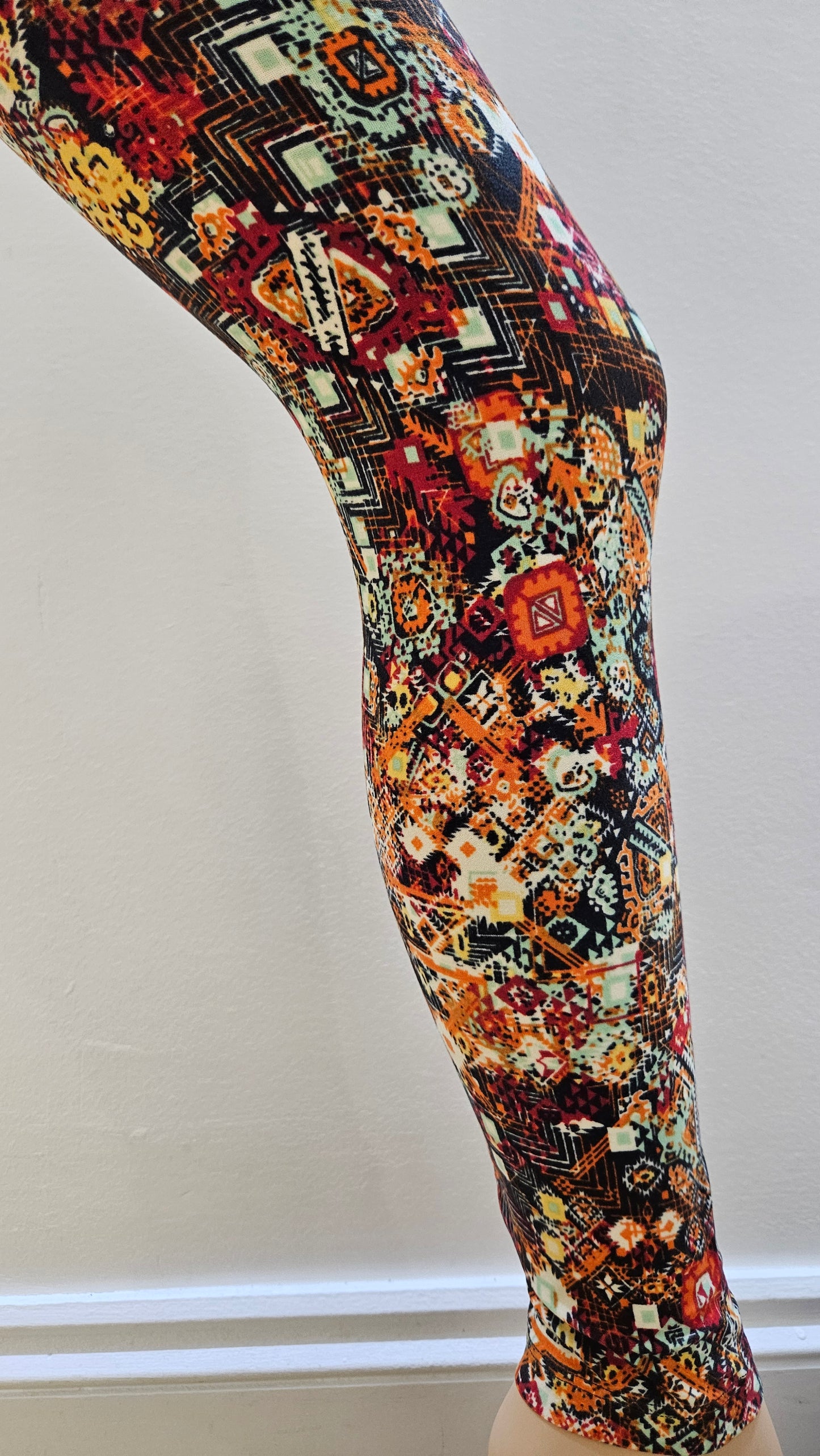 Orange Geometric Buttery Soft High-Waisted Leggings-Shimena