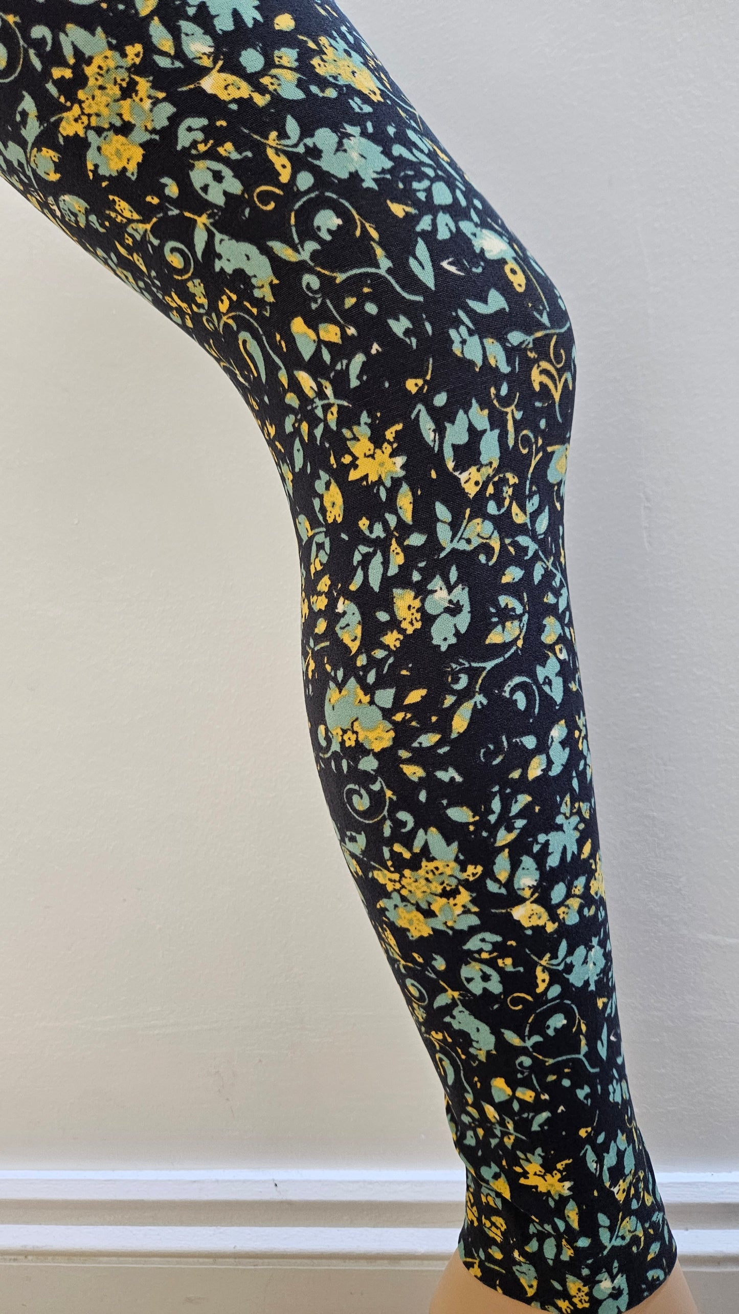 Charcoal Mint & Gold Floral Buttery Soft High-Waisted Leggings-Shimena