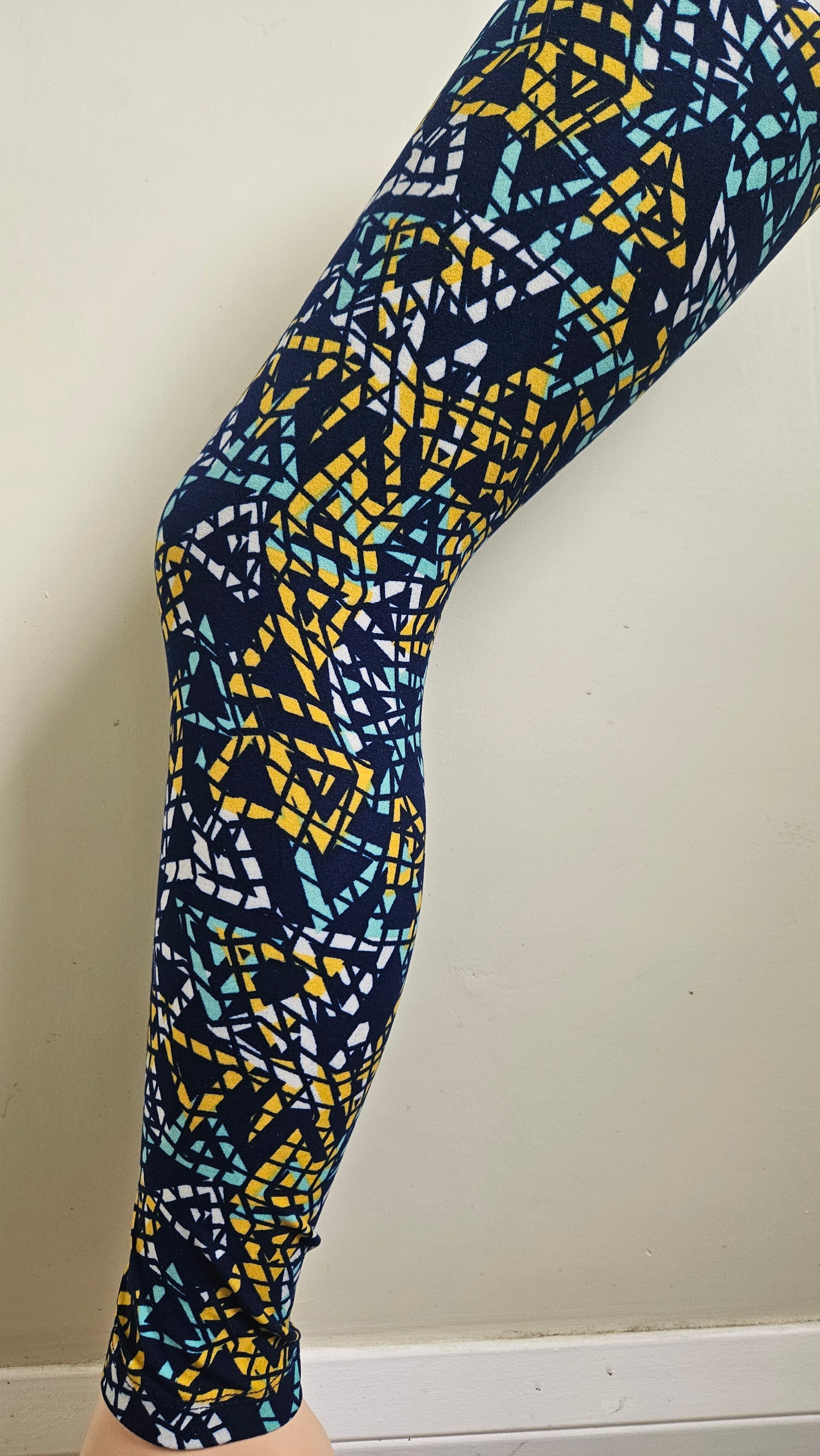 Navy Yellow Teal Cracked Geo Buttery Soft High-Waisted Leggings
