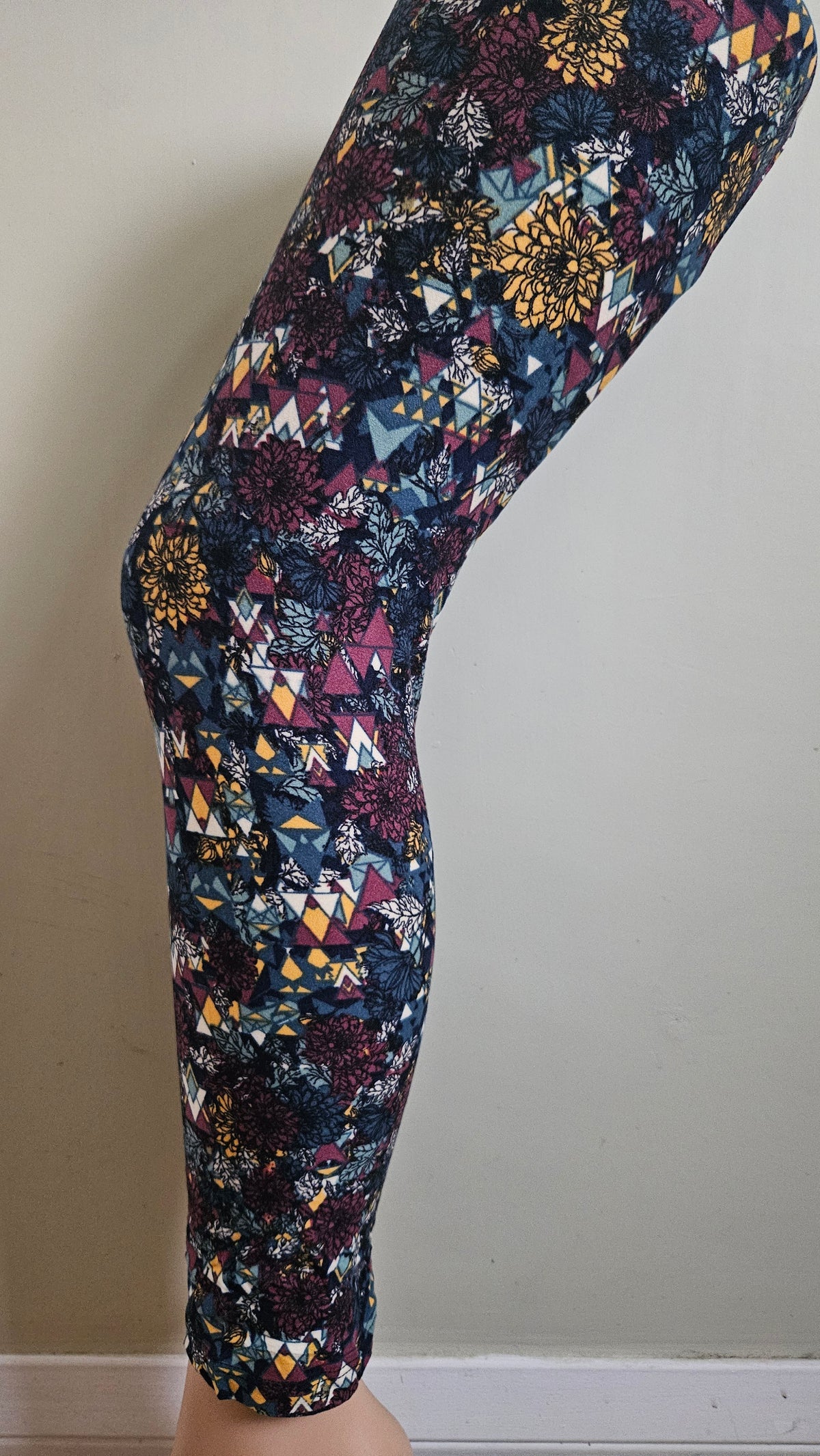 Navy Geometric Floral Mix Buttery Soft High-Waisted Leggings