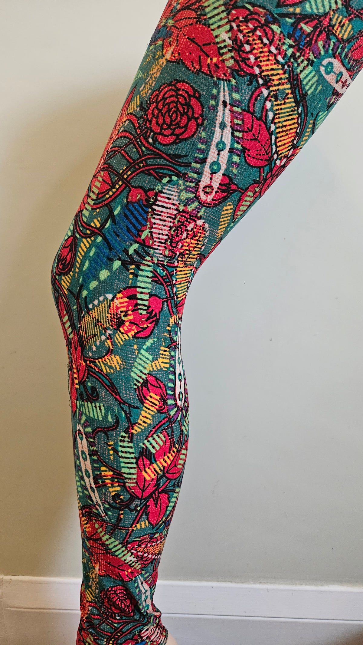 Green Rose Patchwork Buttery Soft High-Waisted Leggings