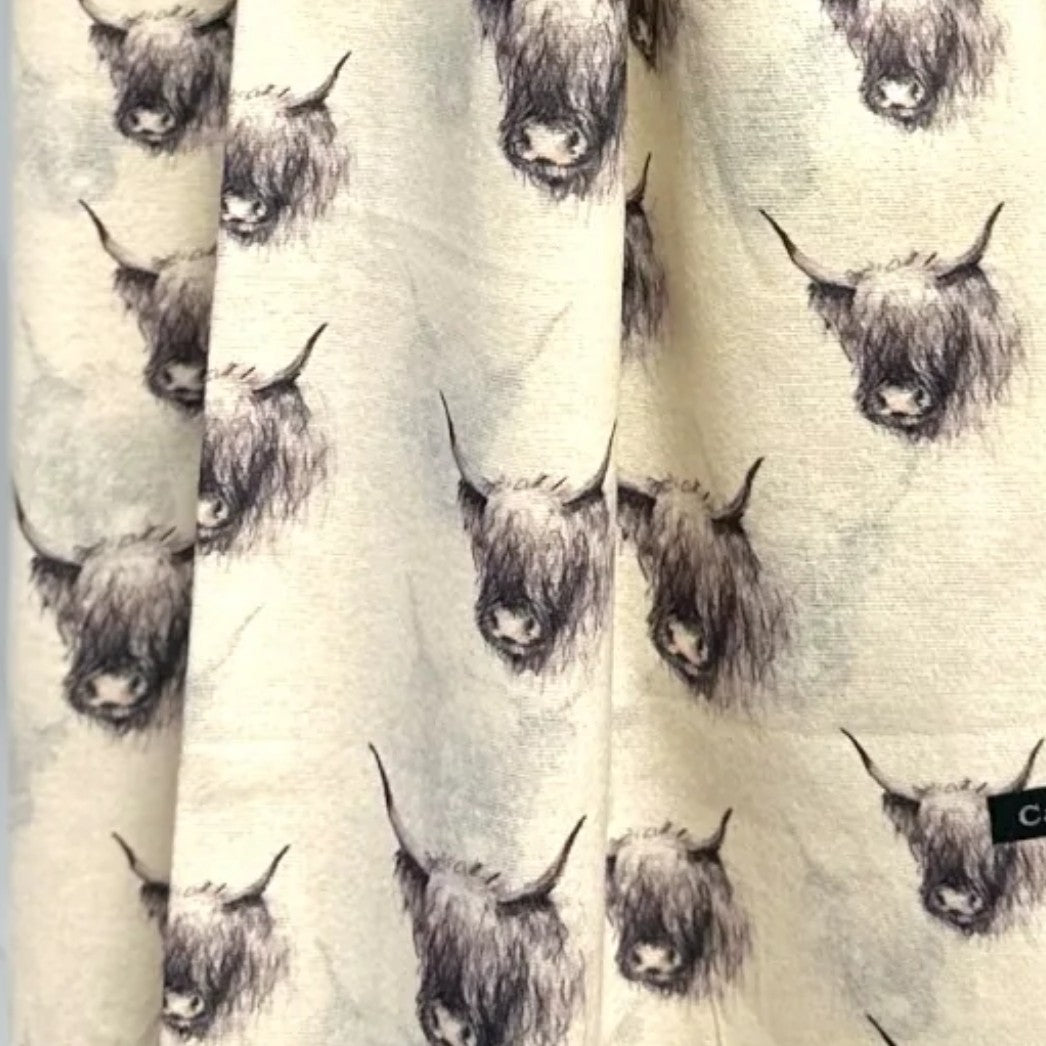 Cream coloured pashmina with Monochromatic Highland cow heads on