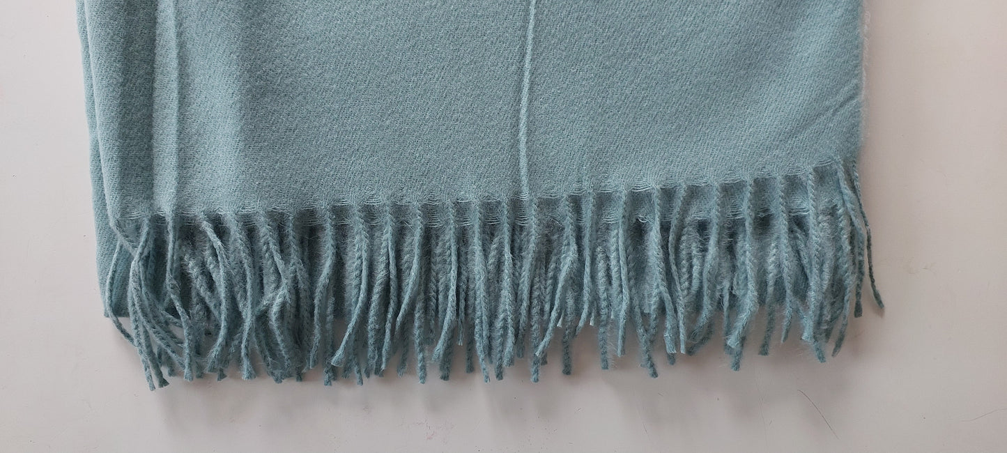 Sage pashmina with fringes on a white background