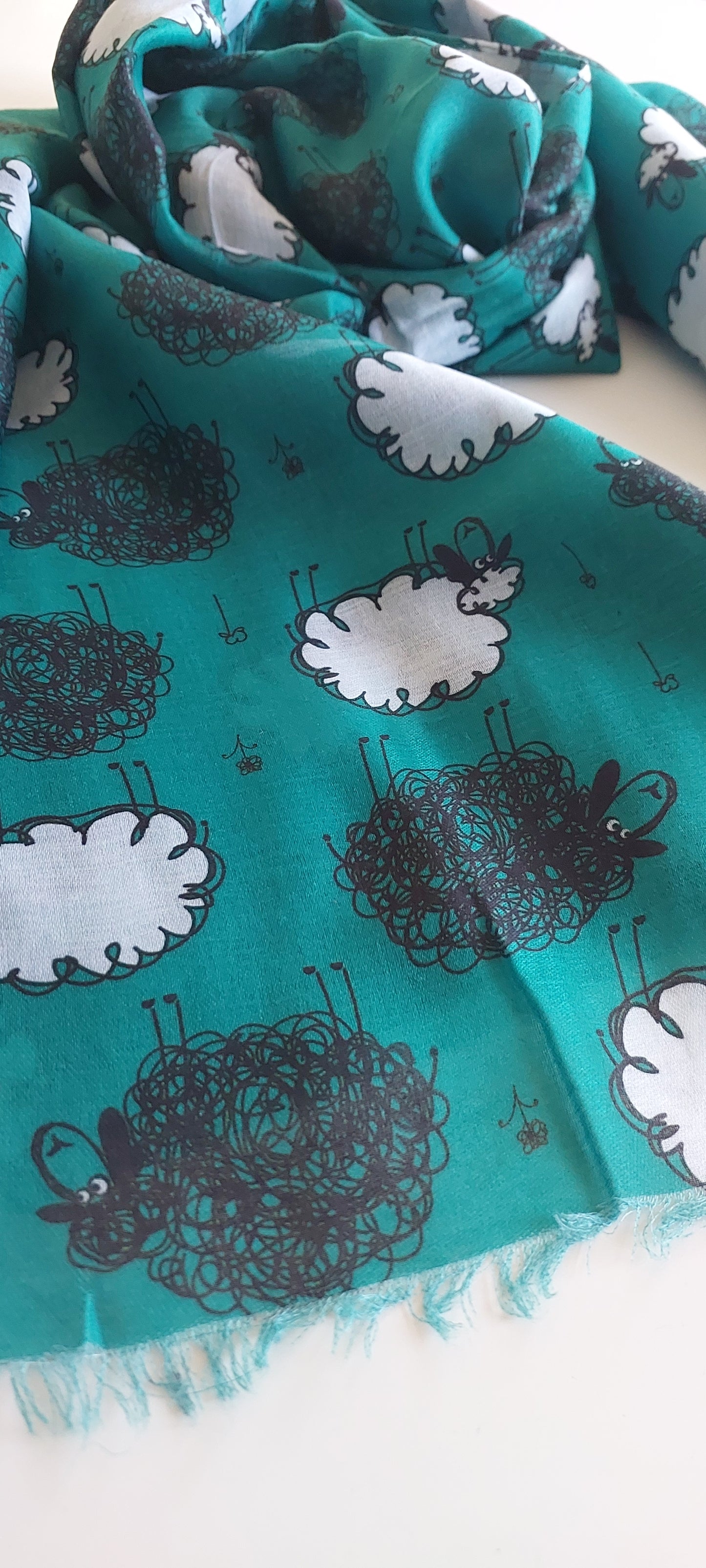 Doodle sheep scarf fringing