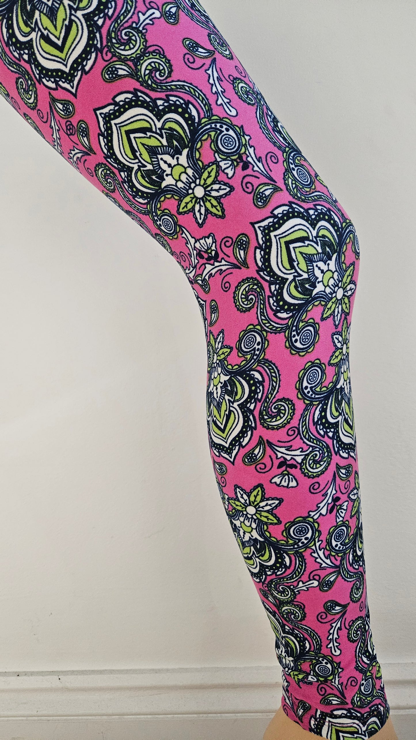 Pink Paisley Floral Buttery Soft High-Waisted Leggings-Shimena