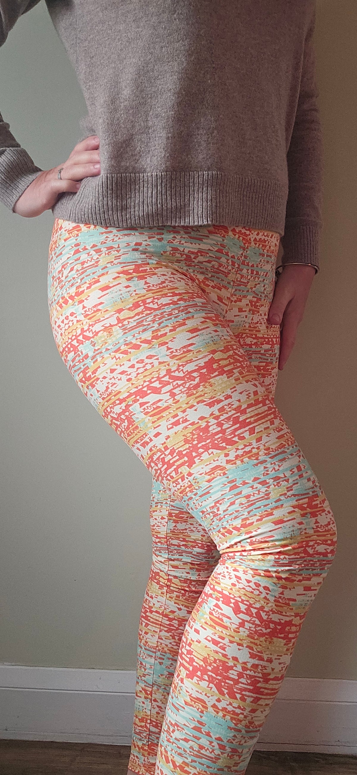 Cream Orange Mint Aztec Stripe Buttery Soft High-Waisted Leggings