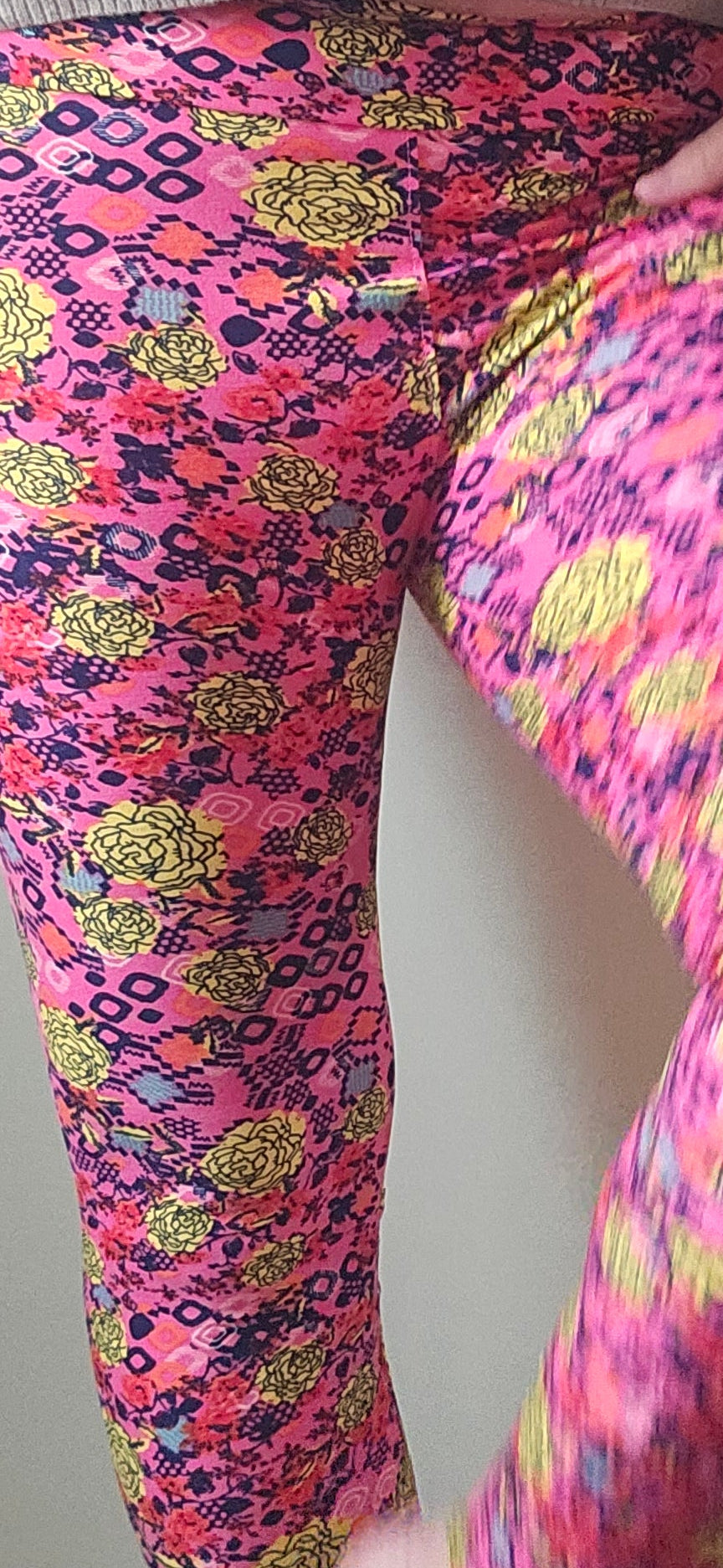 Pink and Yellow Rose Print Buttery Soft High-Waisted Leggings