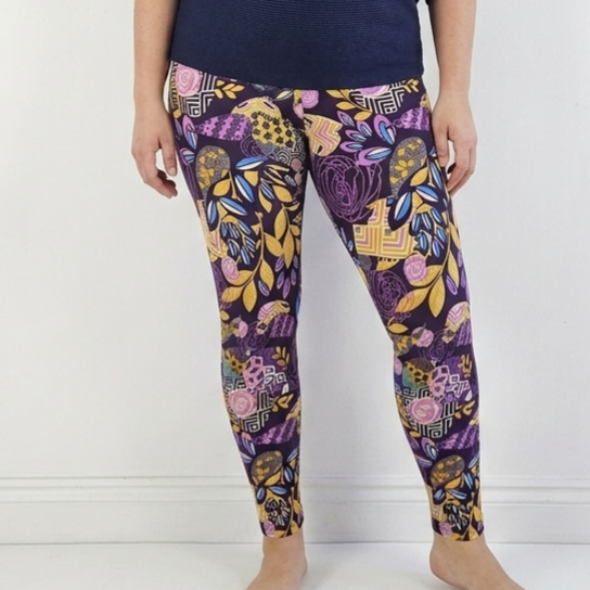 Purple Rose Geo Patchwork Buttery Soft High-Waisted Leggings