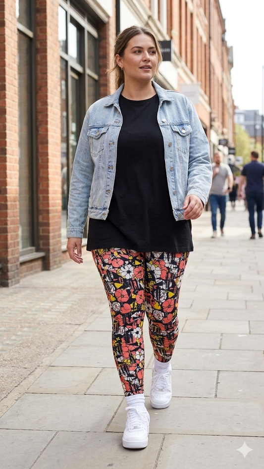 Coral Retro Floral Buttery Soft High-Waisted Leggings