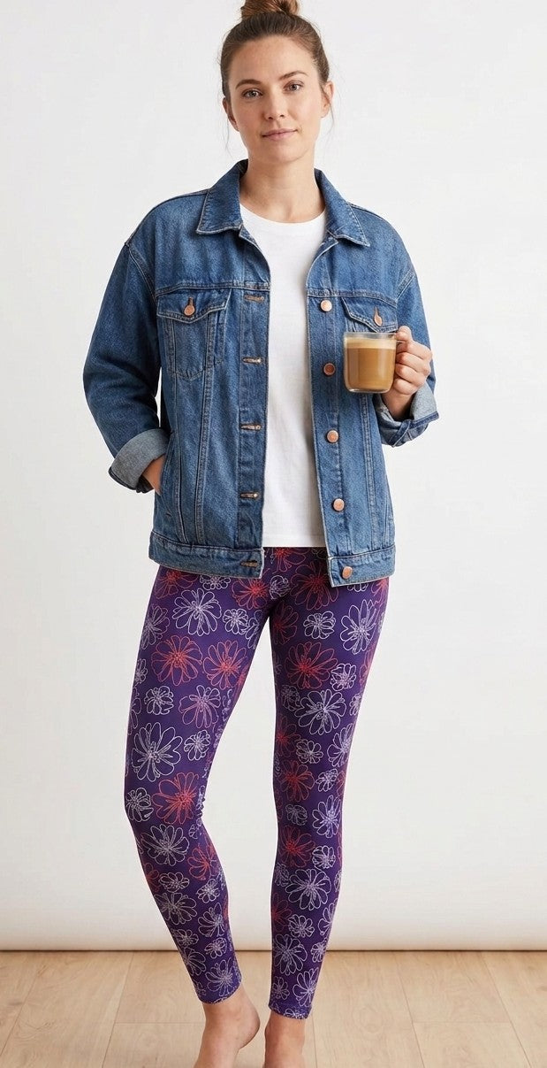 Purple Daisy Doodle Buttery Soft High-Waisted Leggings