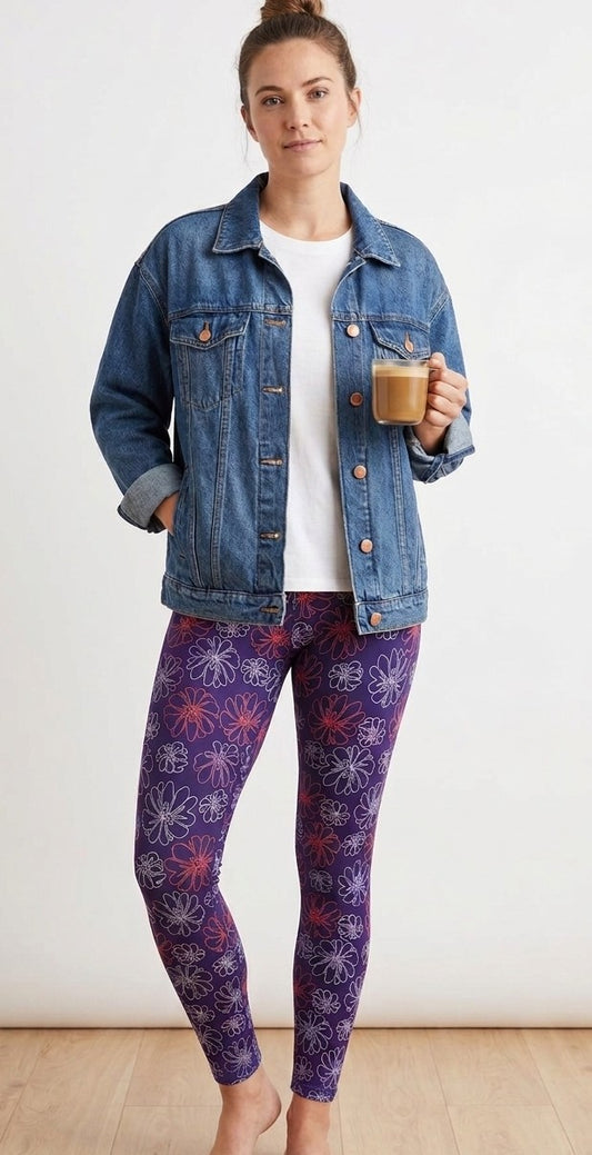 Purple Daisy Doodle Buttery Soft High-Waisted Leggings