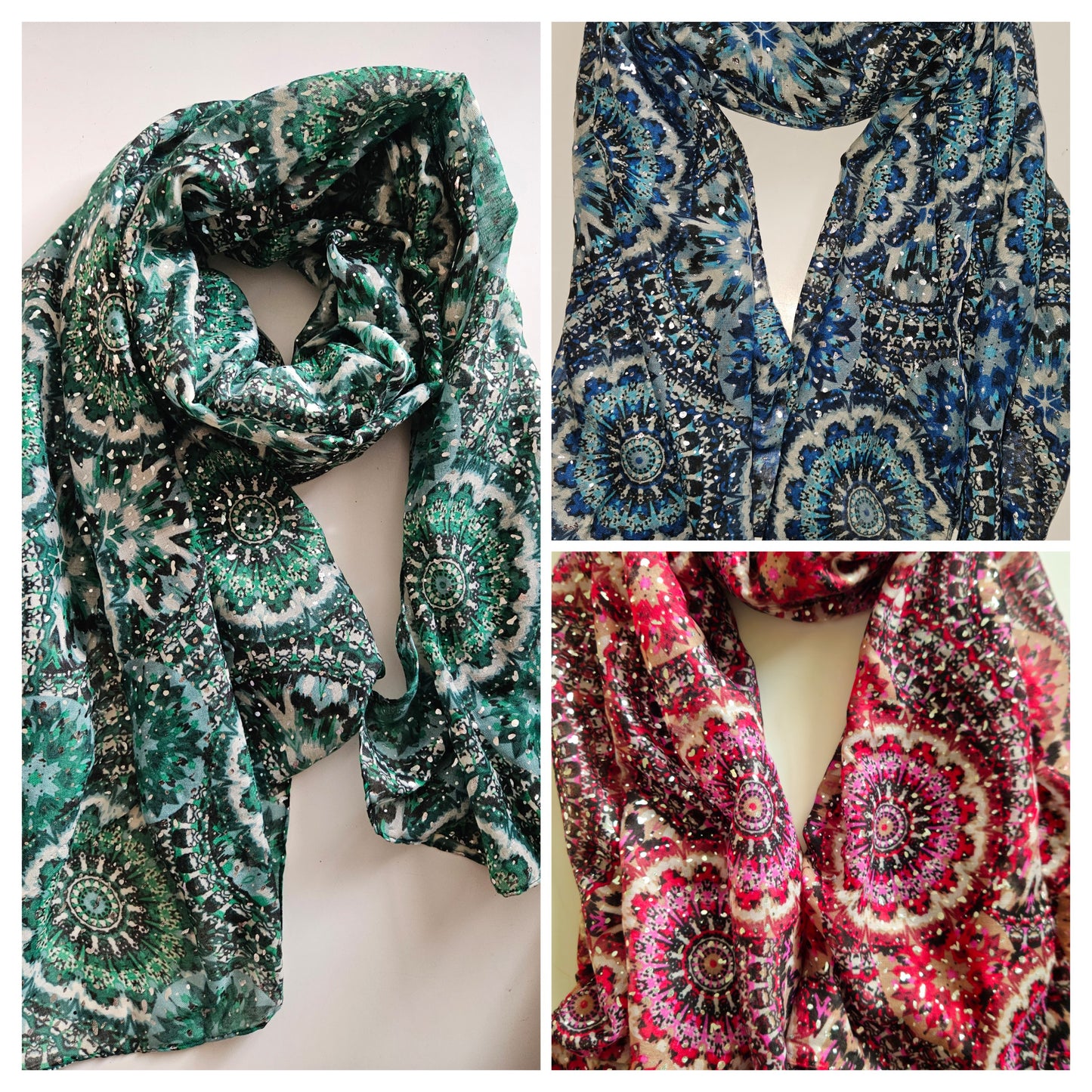 Mandala Lightweight Scarf with Silver Glitter-Shimena