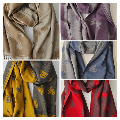 Heart Pattern Cashmere-Blend Scarf – Ultra Soft & Elegant-Shimena