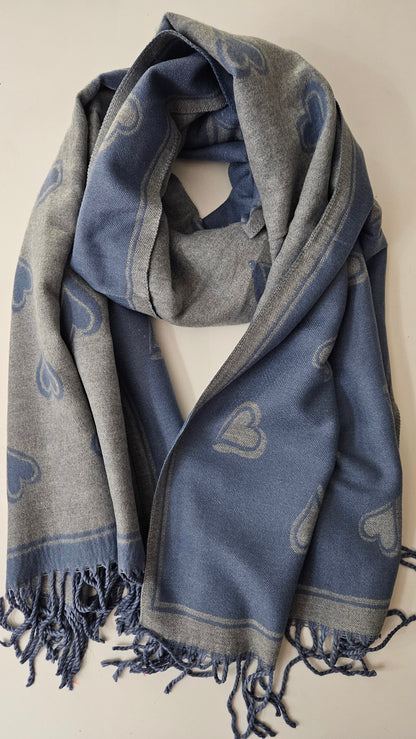 Heart Pattern Cashmere-Blend Scarf – Ultra Soft & Elegant-Shimena