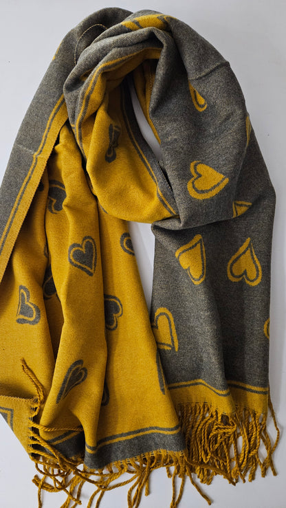 Heart Pattern Cashmere-Blend Scarf – Ultra Soft & Elegant-Shimena