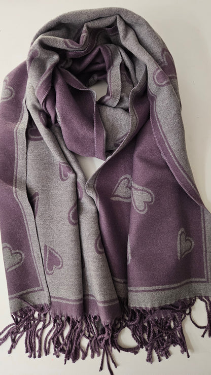 Heart Pattern Cashmere-Blend Scarf – Ultra Soft & Elegant-Shimena