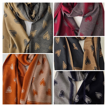 Heart Pattern Cashmere-Blend Scarf – Ultra Soft & Elegant-Shimena