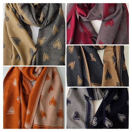 Heart Pattern Cashmere-Blend Scarf – Ultra Soft & Elegant-Shimena