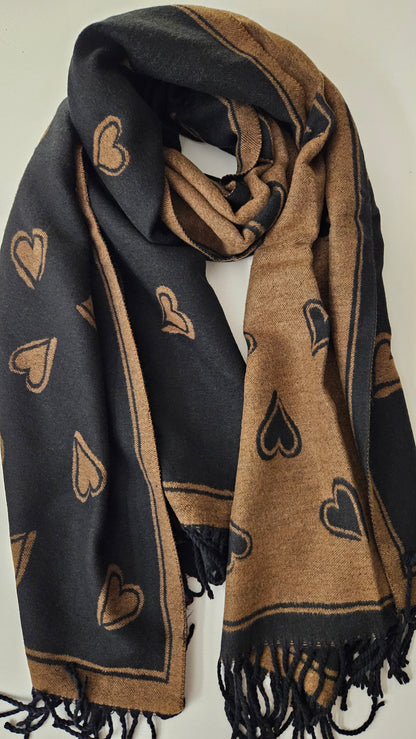 Heart Pattern Cashmere-Blend Scarf – Ultra Soft & Elegant-Shimena