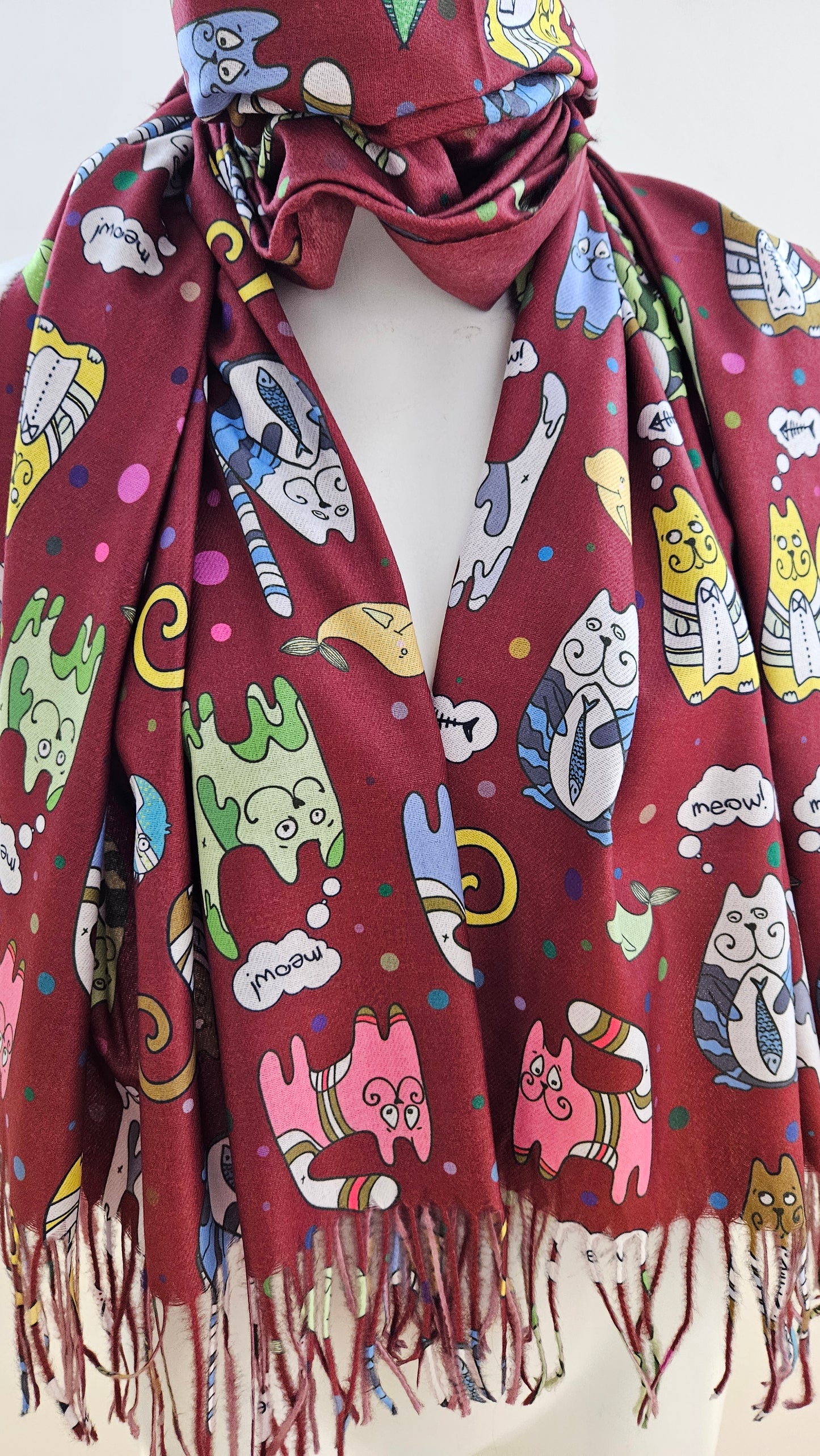 Quirky cat pashmina scarf-Shimena