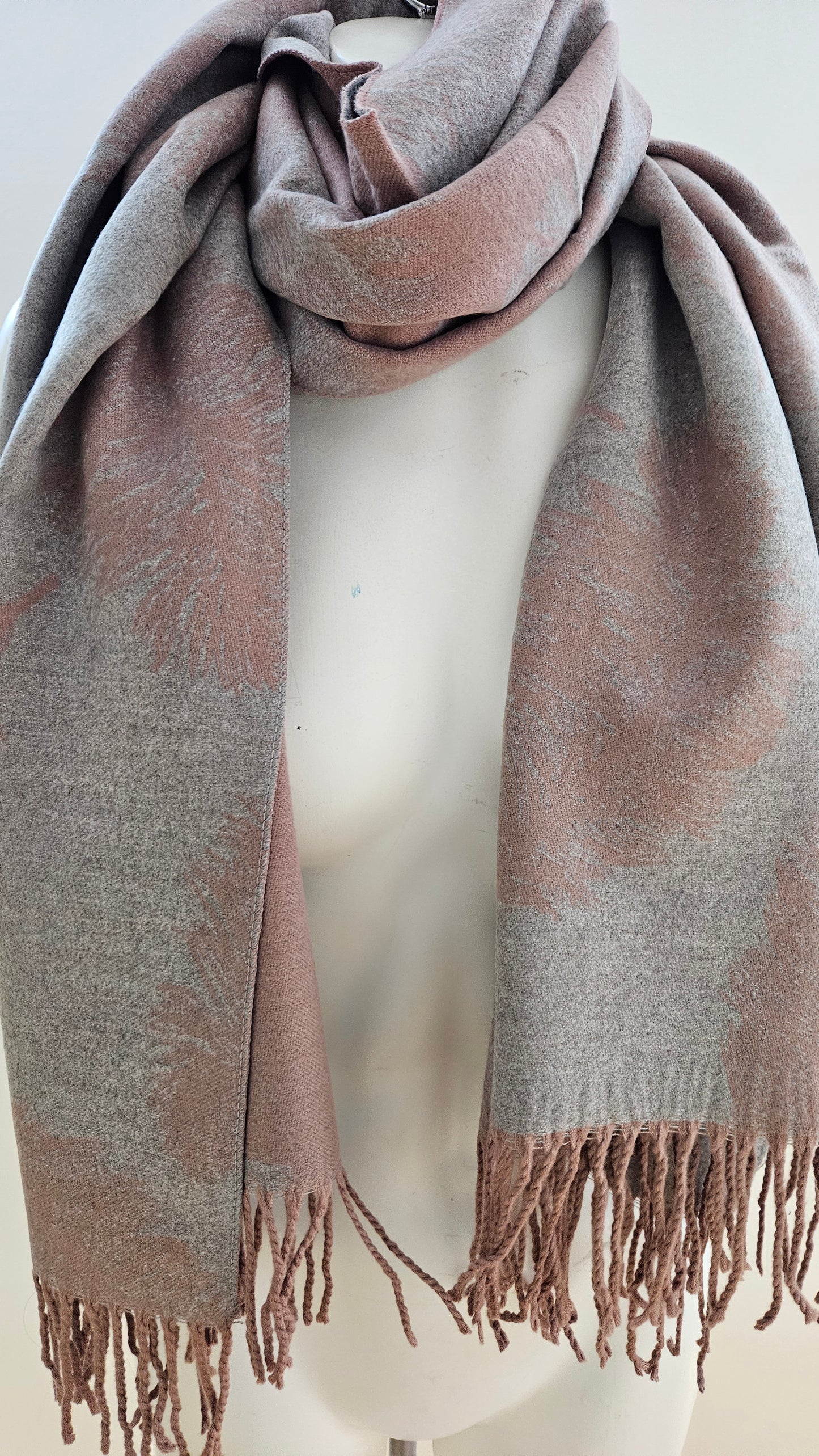 Feather Print Cashmere Blend Scarf-Shimena