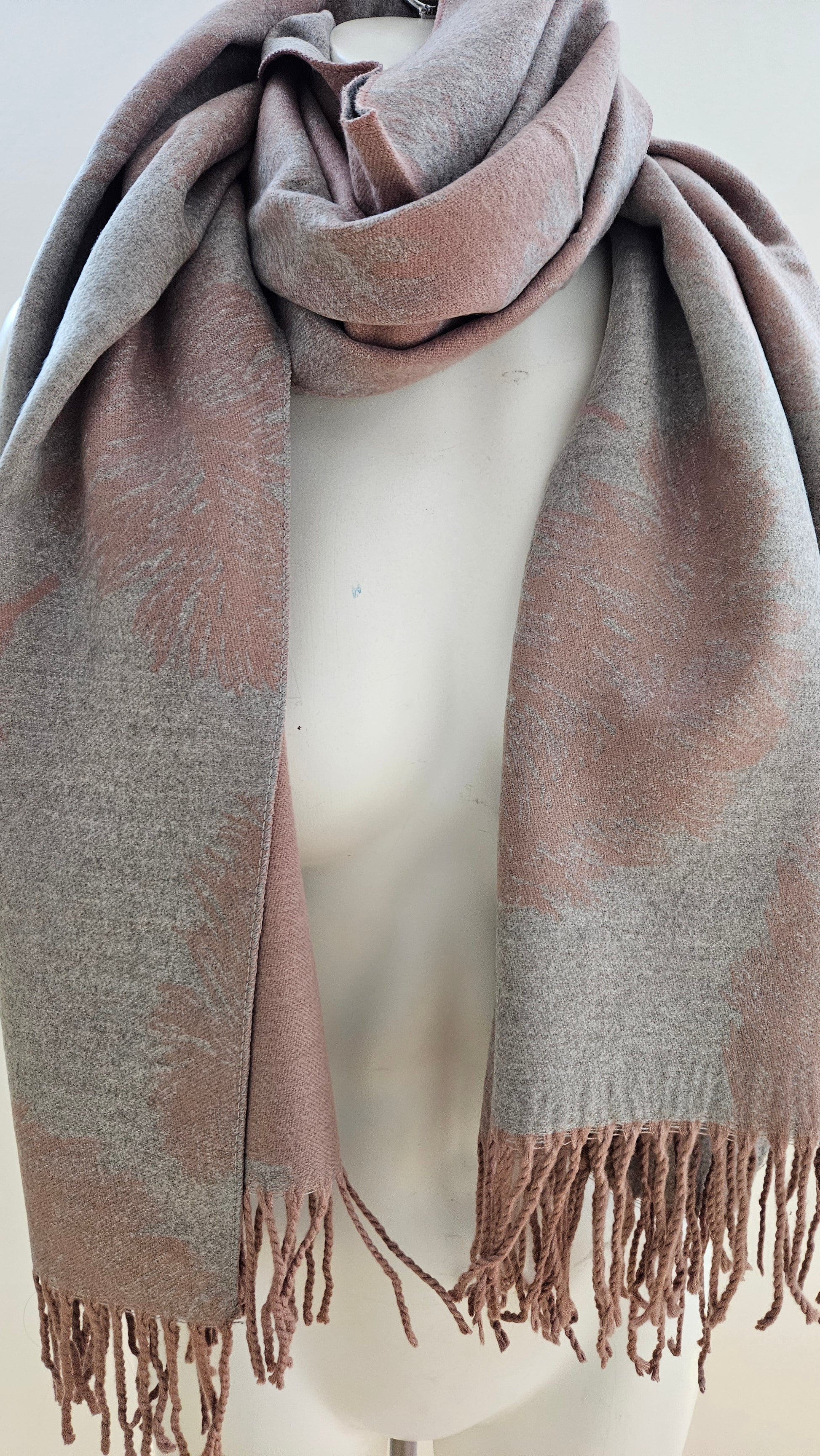 Feather Print Cashmere Blend Scarf-Shimena