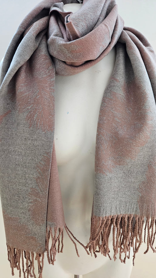 Feather Print Cashmere Blend Scarf-Shimena
