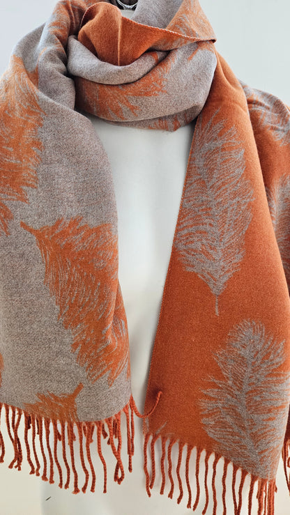Feather Print Cashmere Blend Scarf-Shimena