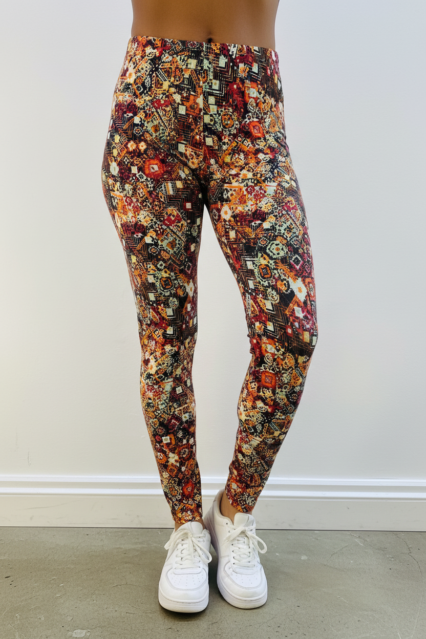 Orange Geometric Buttery Soft High-Waisted Leggings-Shimena