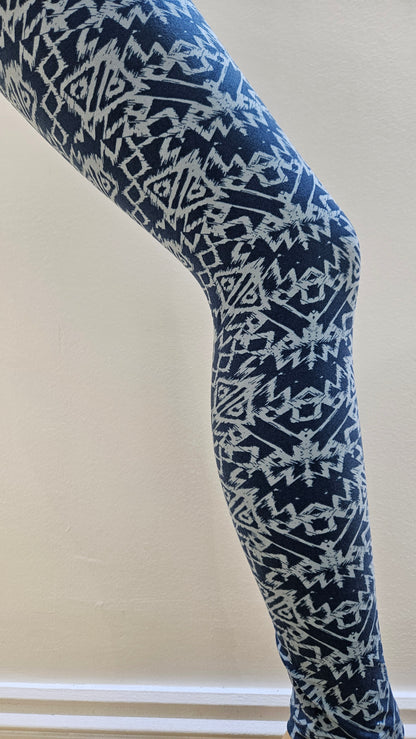 Blue Geometric Buttery Soft High-Waisted Leggings-Shimena