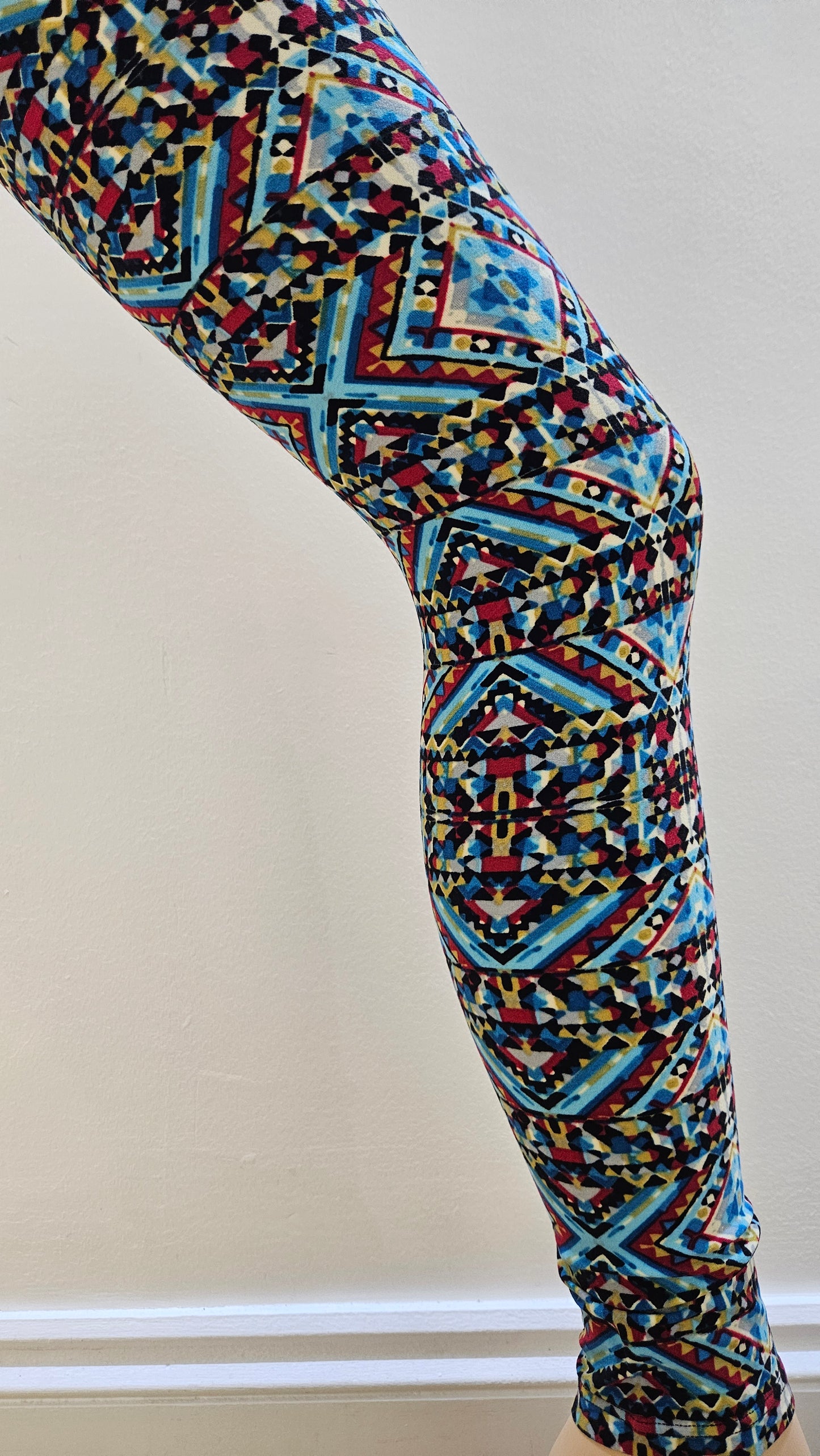 Blue Geometric Buttery Soft High-Waisted Leggings-Shimena