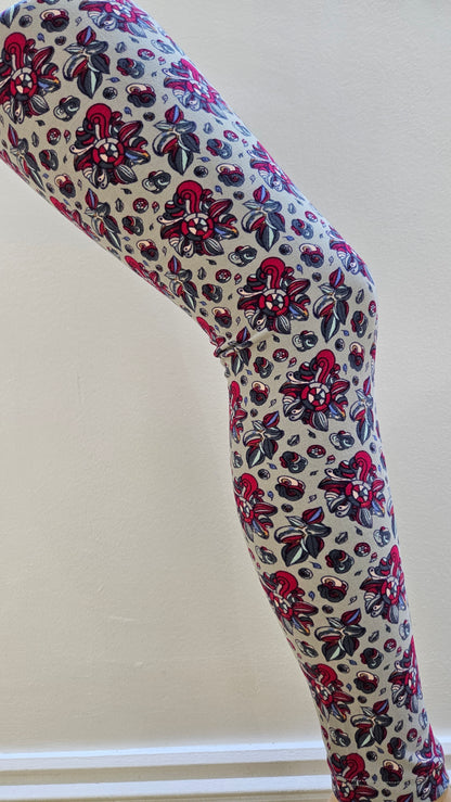 Grey Floral Buttery Soft High-Waisted Leggings-Shimena