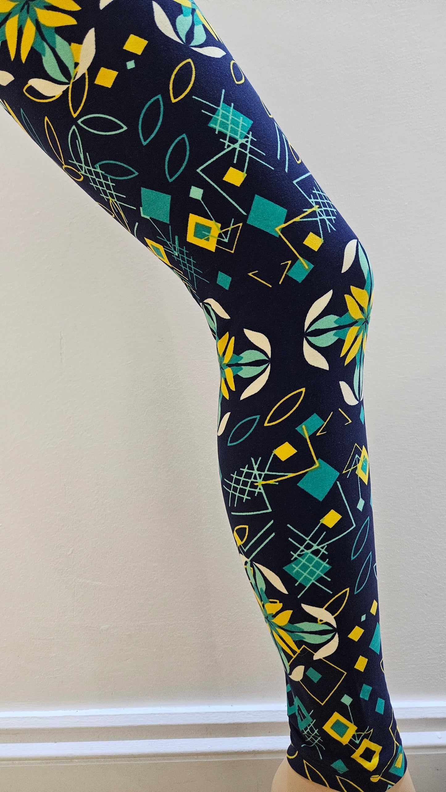 Navy Geometric Floral Buttery Soft High-Waisted Leggings-Shimena