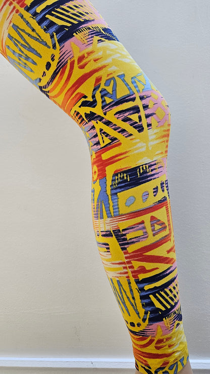 Yellow African Print Buttery Soft High-Waisted Leggings-Shimena