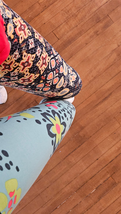Duck Egg Blue Botanical Buttery Soft High-Waisted Leggings