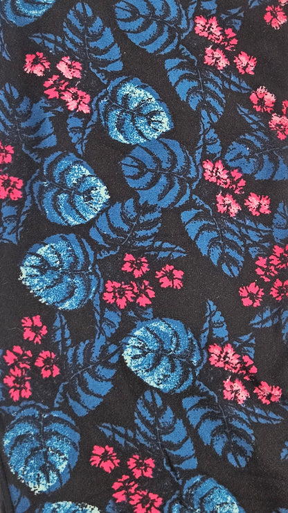 Black Tropical Leaf & Pink Floral Buttery Soft High-Waisted Leggings-Shimena