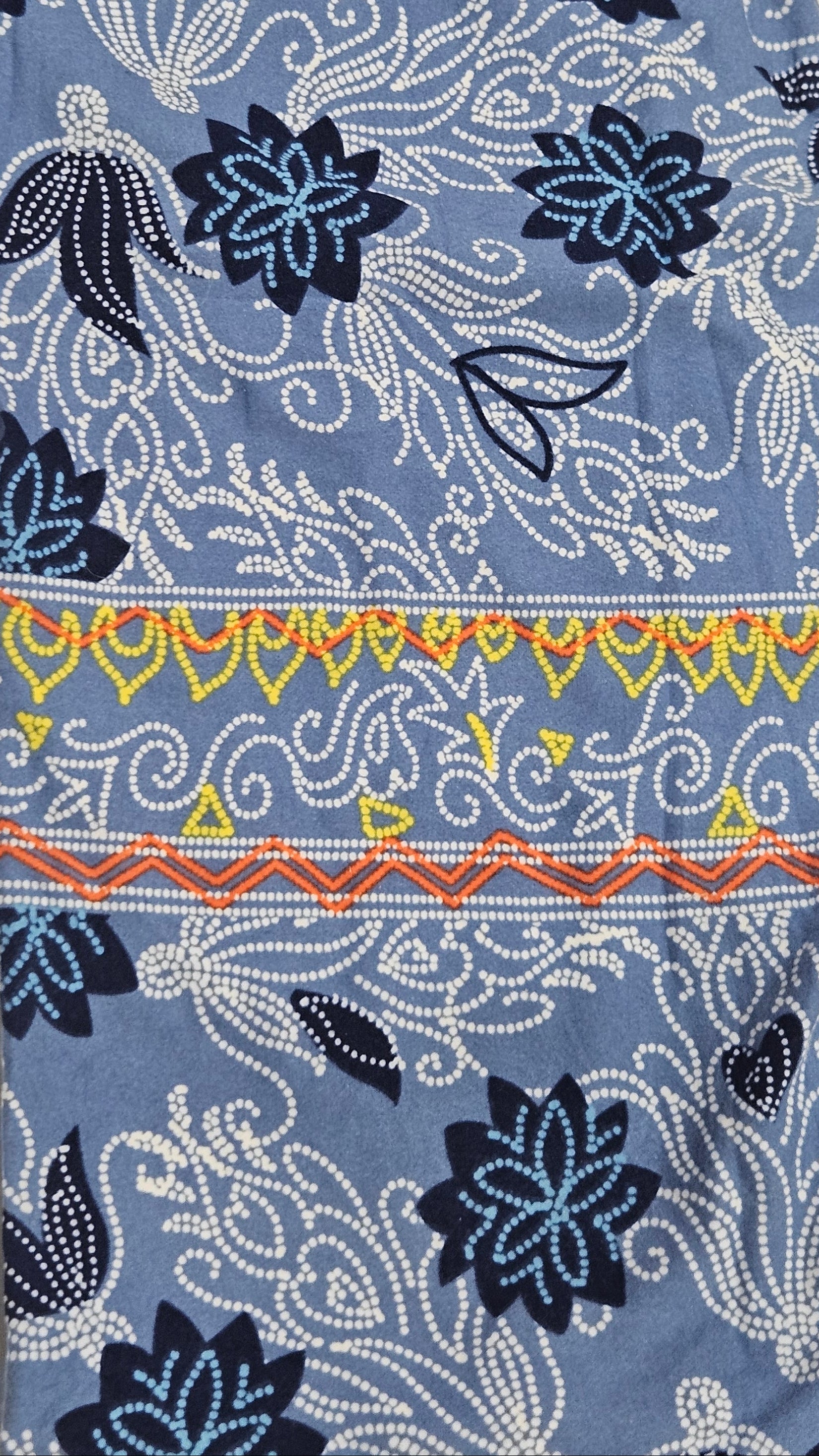 Blue fabric with floral patterns on a white background