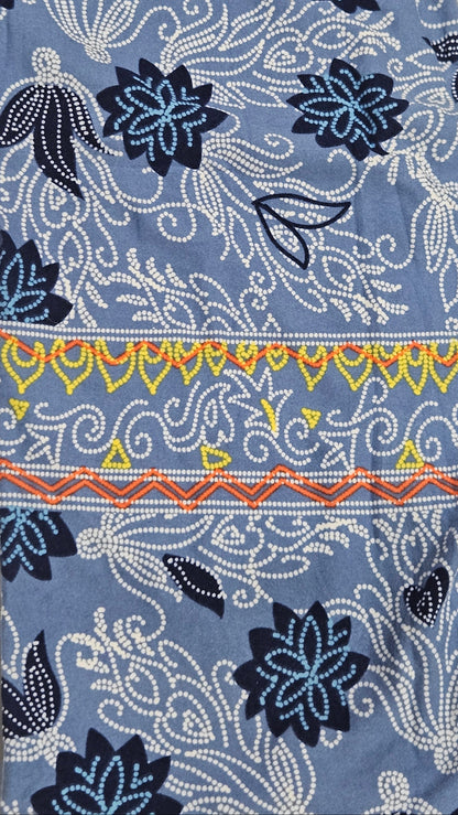 Blue fabric with floral patterns on a white background