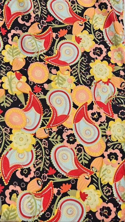 Black Multi-Colour Paisley Floral Buttery Soft High-Waisted Leggings-Shimena