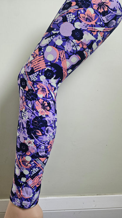 Purple Peach Floral Geo Mix Buttery Soft High-Waisted Leggings