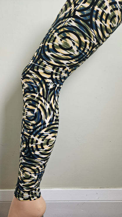 Cream Olive Abstract Swirl Buttery Soft High-Waisted Leggings