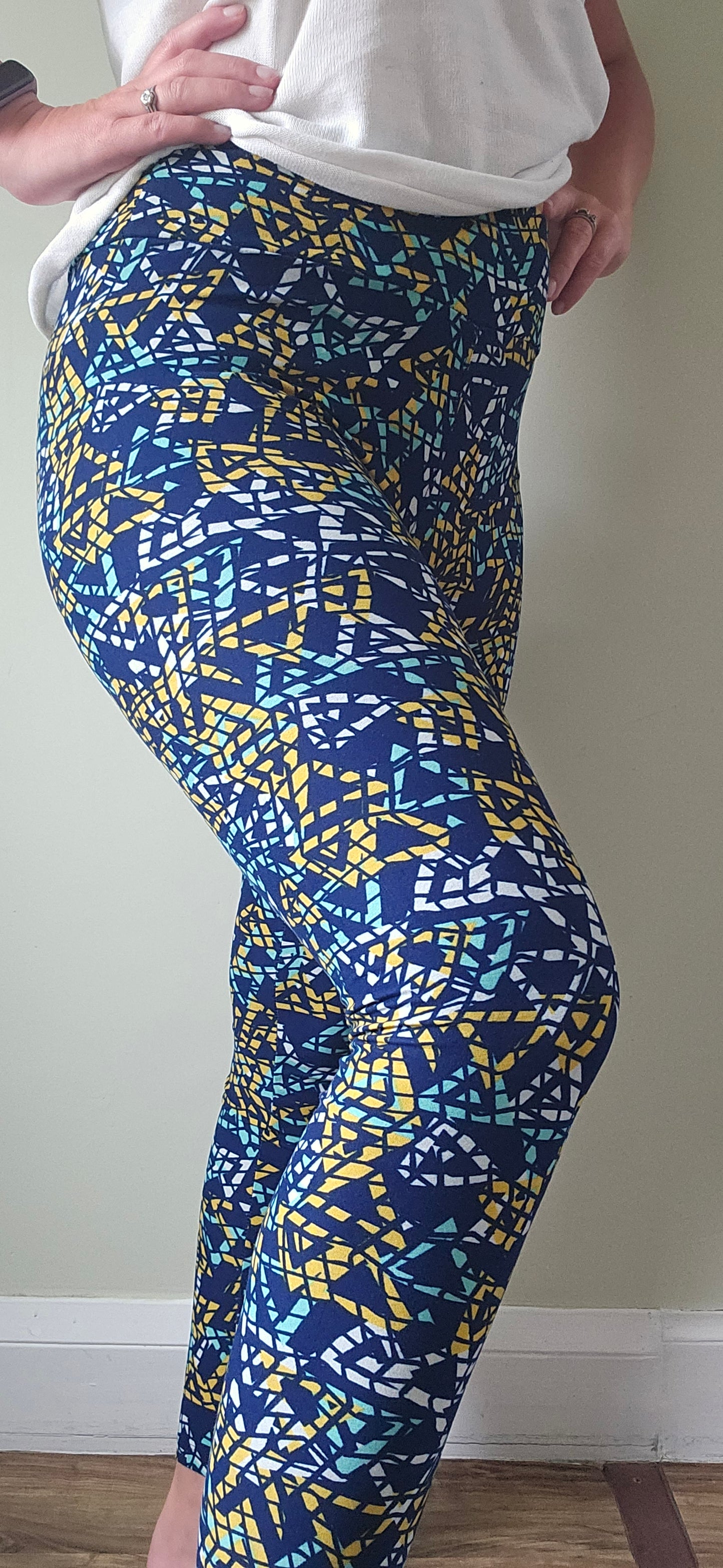 Navy Yellow Teal Cracked Geo Buttery Soft High-Waisted Leggings