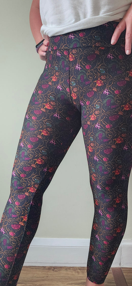 Black Floral Vine Buttery Soft High-Waisted Leggings