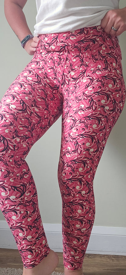 Pink Baroque Scroll Buttery Soft High-Waisted Leggings