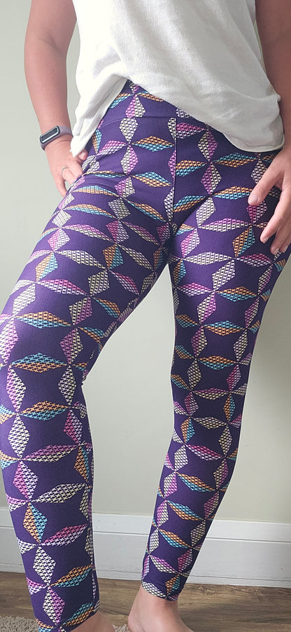Purple Multicolour Houndstooth Geo Buttery Soft High-Waisted Leggings