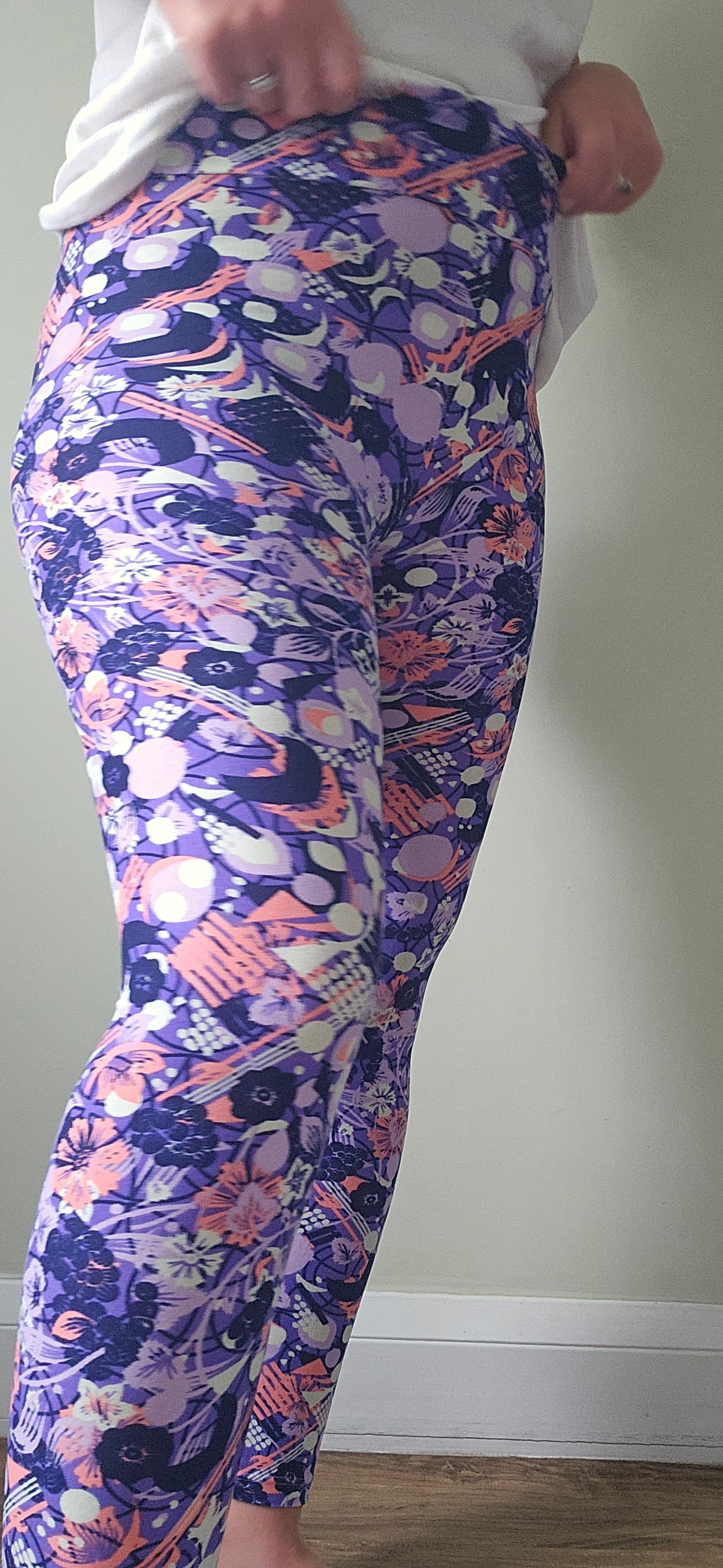Purple Peach Floral Geo Mix Buttery Soft High-Waisted Leggings