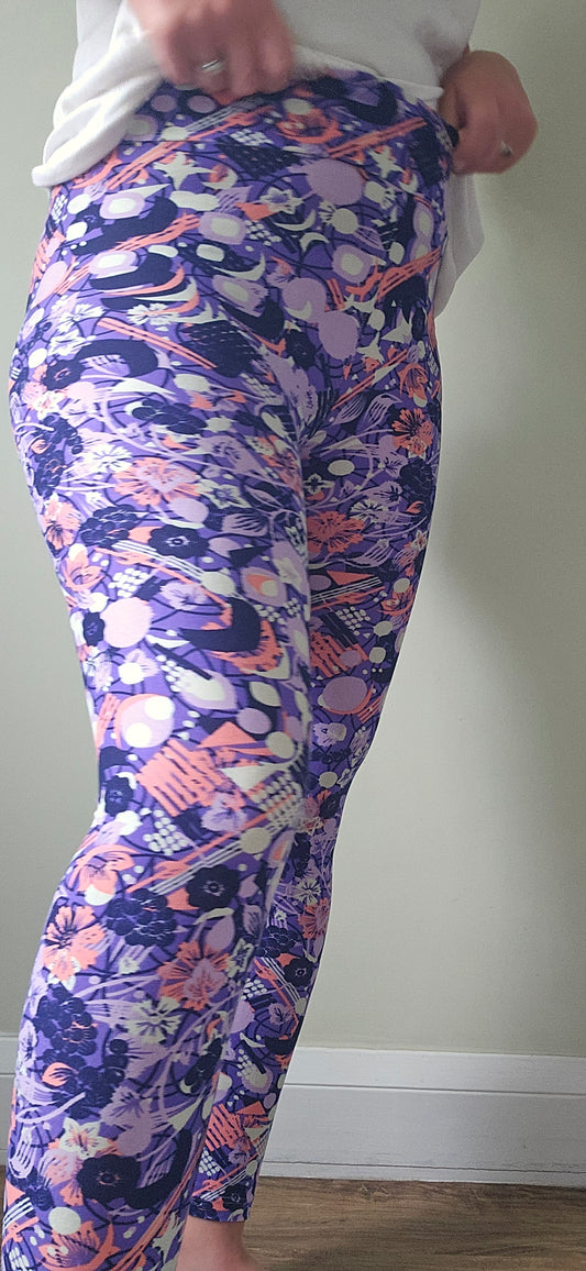 Purple Peach Floral Geo Mix Buttery Soft High-Waisted Leggings