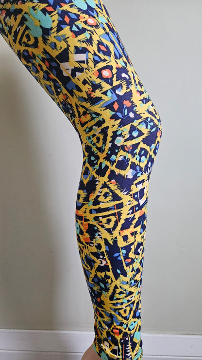 Navy & Yellow Aztec Buttery Soft High-Waisted Leggings