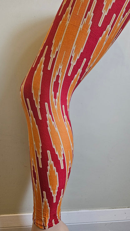 Red & Orange Ikat Stripe Buttery Soft High-Waisted Leggings