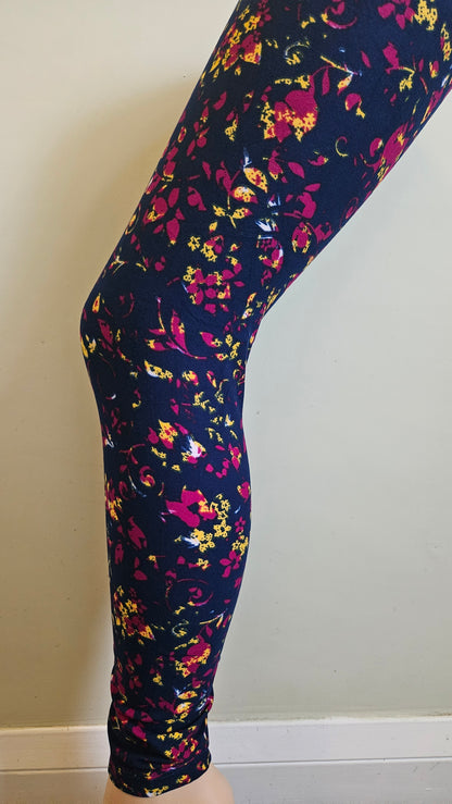 Navy Floral Garden Buttery Soft High-Waisted Leggings